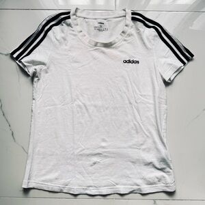 adidas White Tee with Black Shoulder Stripes Women’s
